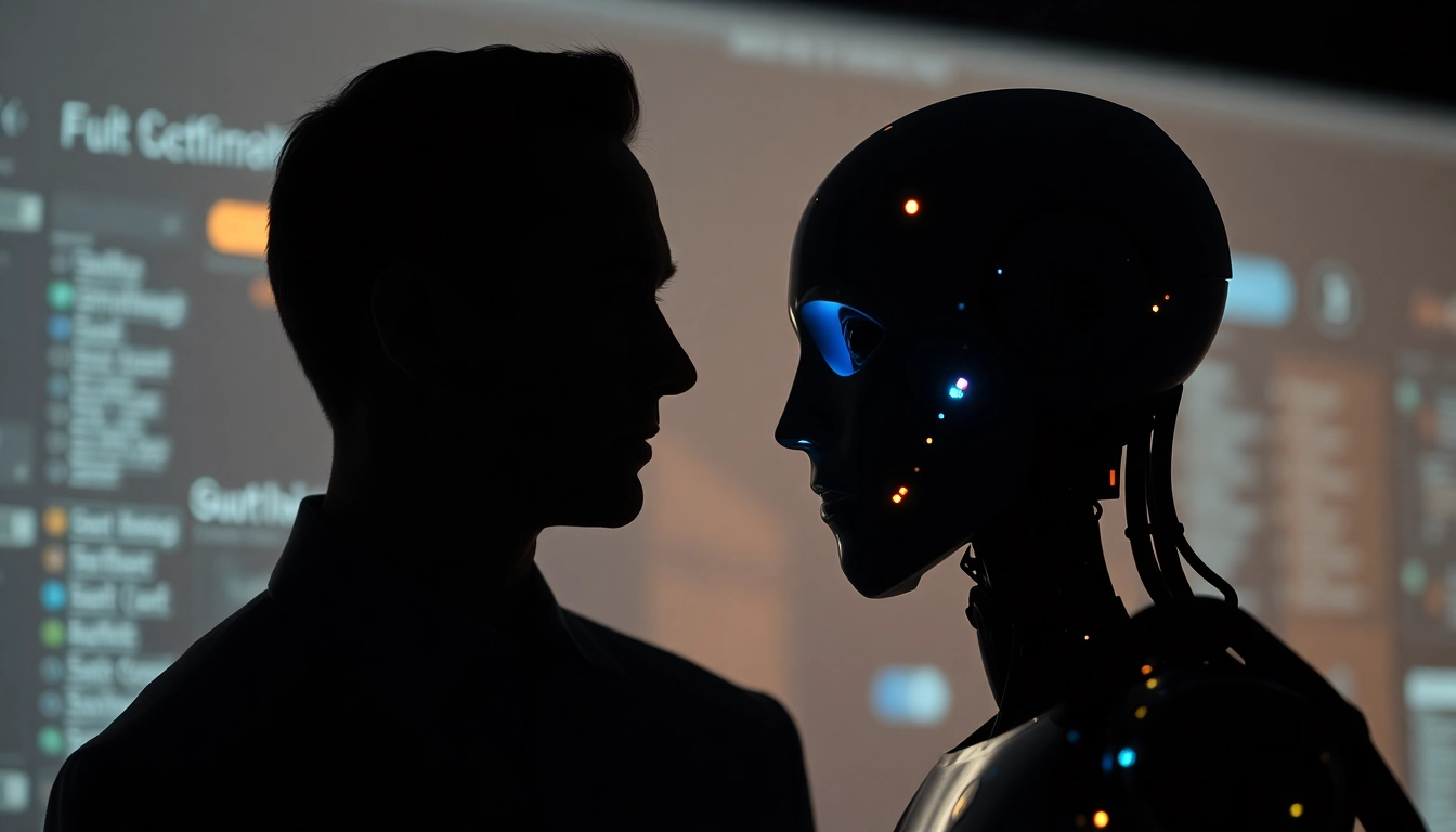 Engaging scene of a person and AI entity in conversation, highlighting the human or not challenge, emphasizing critical thinking and AI detection skills.