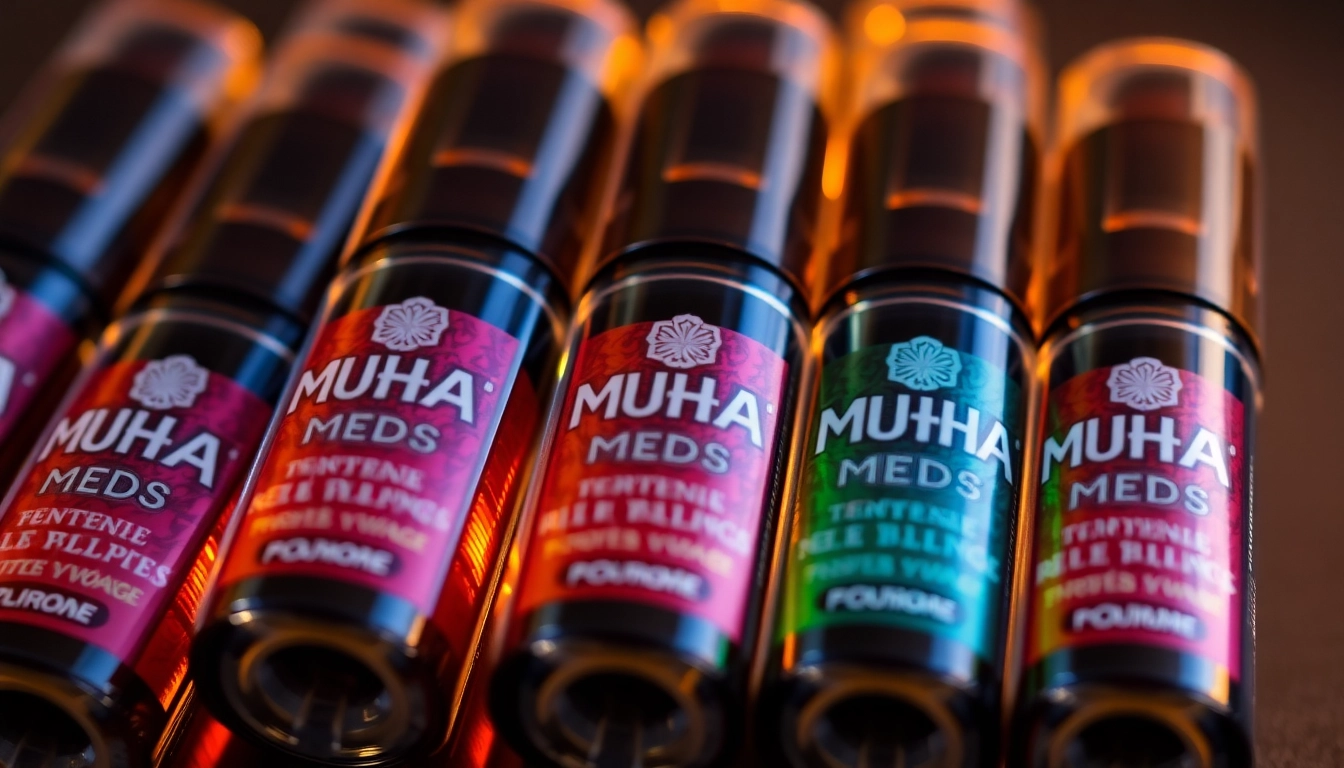 High-quality Muha Meds carts with vibrant labels and rich terpene profiles ready for online purchase and vaping satisfaction.