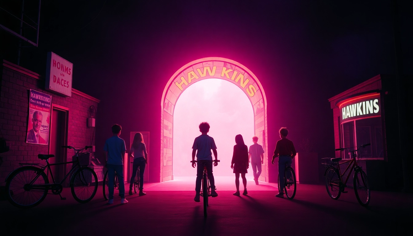 New season Stranger Things promotional poster featuring the kids facing the portal, capturing nostalgic 80s vibe and suspense.