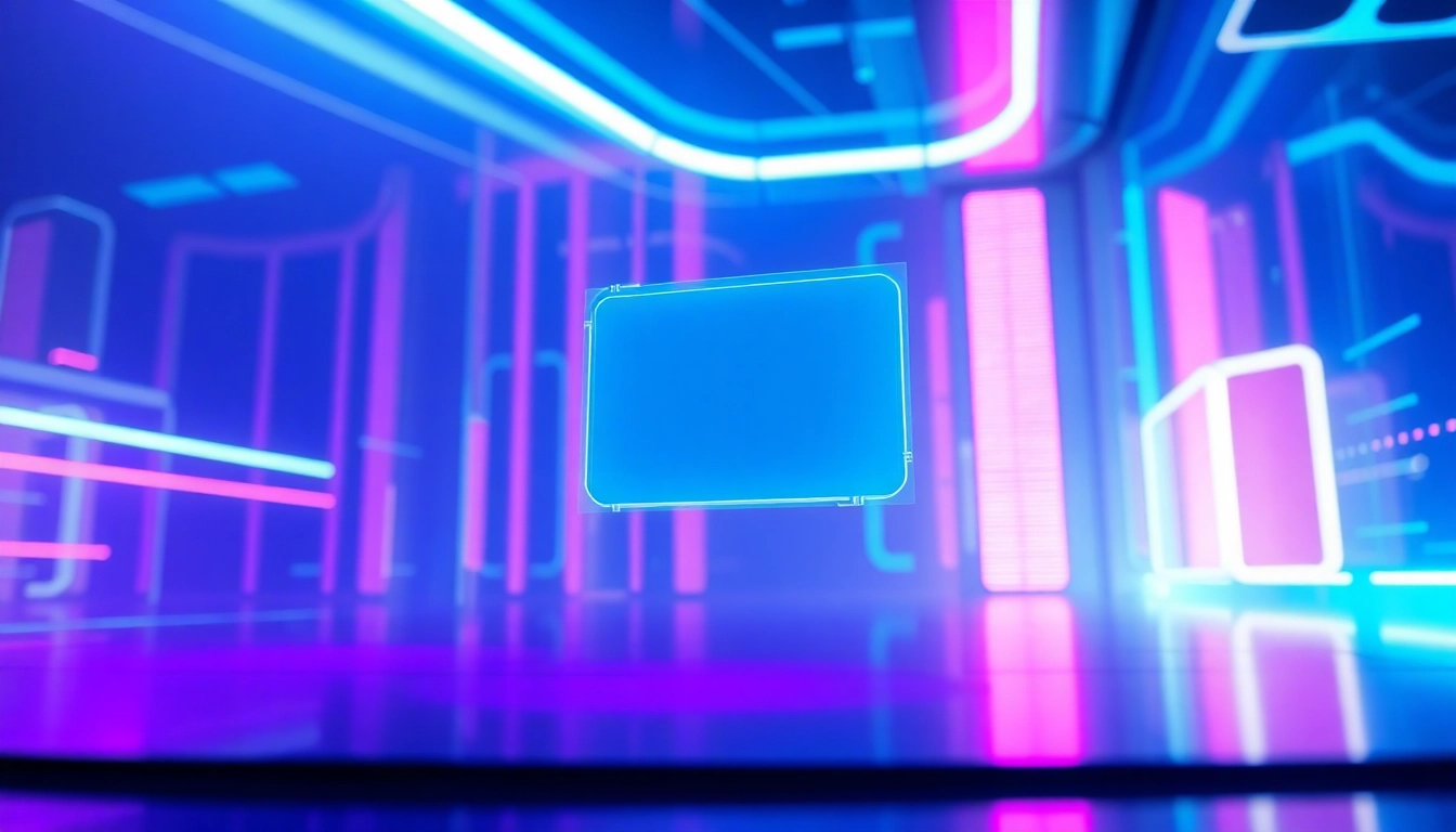Futuristic AI chatbot interface with holographic visuals in a neon-lit digital environment.