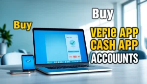 A modern workspace with a laptop and smartphone displaying verified financial accounts, symbolizing secure Cash App transactions.