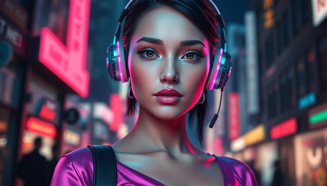 NSFW AI Generator render: dynamic neon-lit AI companion with hyperreal textures