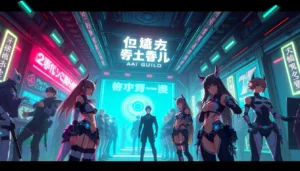 Detailed illustration of a Hentai AI platform showcasing AI-generated anime characters with customizable features for immersive experiences.