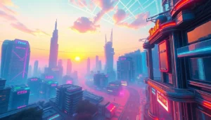 AI image generator no restrictions: Generate stunning, unrestricted futuristic cityscape with neon lights and cinematic style for visual creativity.