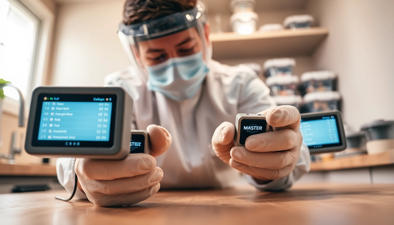 Technicus plaatst elektronische muizenvallen in een moderne keuken