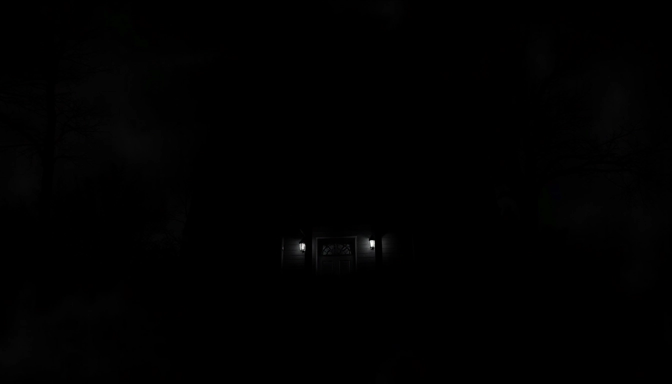 Thumbnail of a horror video scene featuring a haunted house with shadows and fog for a chilling visual experience.