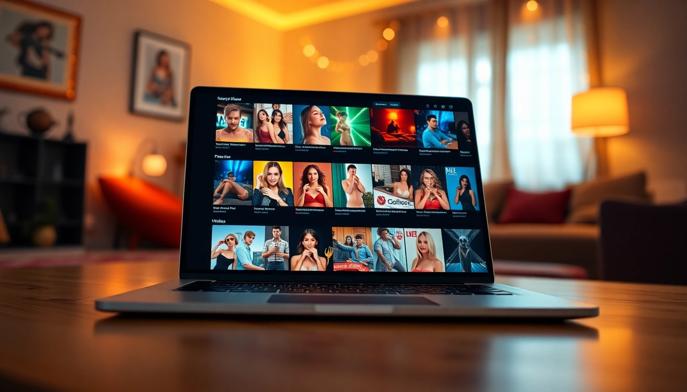 A laptop displaying an adult content website interface with colorful thumbnails and a modern design.
